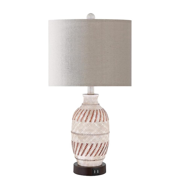 Cinkeda 23 in. Beige Resin Table Lamp with 2 USB Ports TD-193