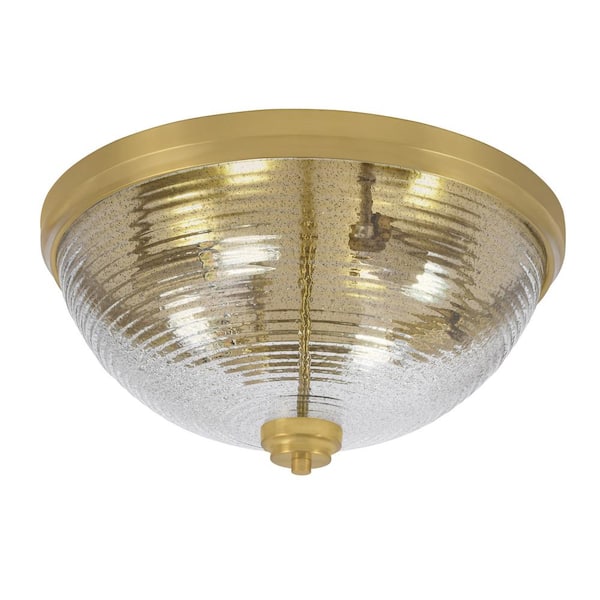 Unbranded Ashland 18 in. 4 Light New Age Brass Flush Mount with Smoke Ribbed Glass Shade No Bulbs Included