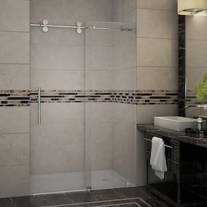 Langham 48 in. x 75 in. Completely Frameless Sliding Shower Door in Stainless Steel with Clear Glass