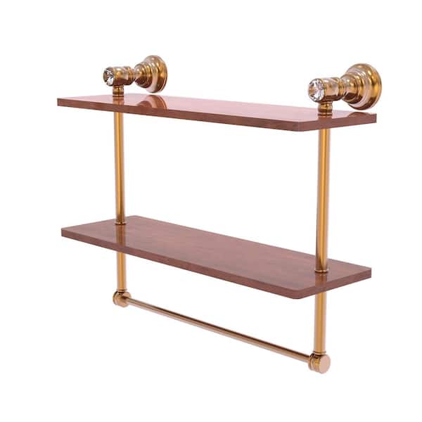 Carolina Crystal 16 in. W x 9.5 in. H x 5.54 D Wood Rectangular Shelf in Brushed Bronze with Towel Bar