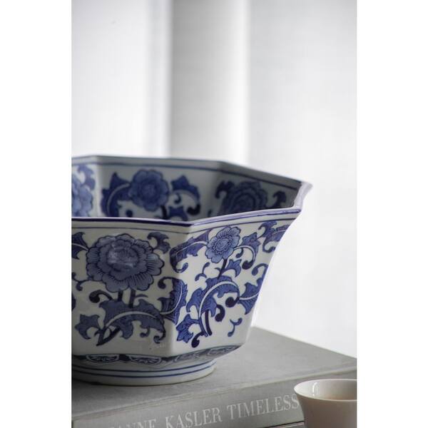 Blue Porcelain 11 in. x 6 in. Centerpiece Decorative Bowl, for