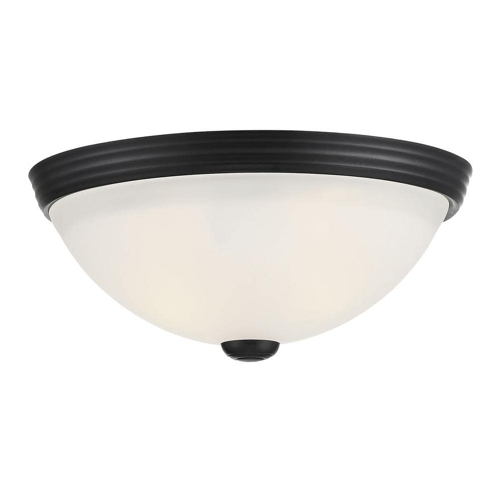 White Etched Glass and Nickel 2-Light Flush Mount Ceiling Fixture
