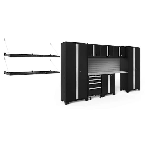 NewAge Products Bold Series 132 in. W x 76.75 in. H x 18 in. D 24-Gauge Steel Garage Cabinet Set in Black (8-Piece)