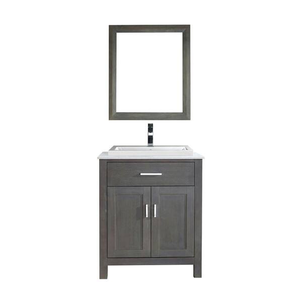Studio Bathe Kelly 30 in. Vanity in French Gray with Solid Surface Marble Vanity Top in Carrara White
