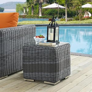 Summon Patio Glass Top Outdoor Side Table in Gray