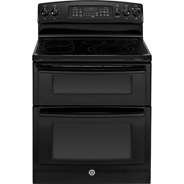 GE 6.6 cu. ft. Double Oven Electric Range with Self-Cleaning Ovens and Convection Lower Oven in Black