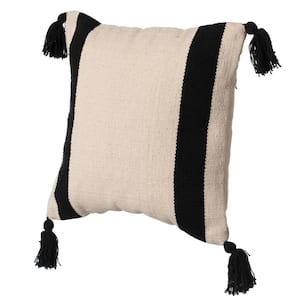 16 in. x 16 in. Black Handwoven Cotton Throw Pillow Cover with Side Stripes