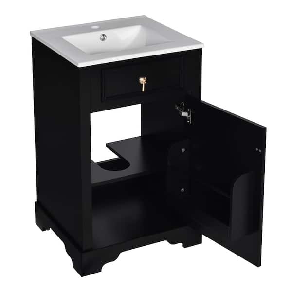 20 in. W x 18 in. D x 34 in. H Freestanding Bath Vanity in Black with White Ceramic Top