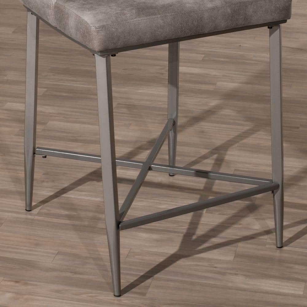 Mid-Century Modern Pewter Gray Faux Leather Counter Stools - Set of 2