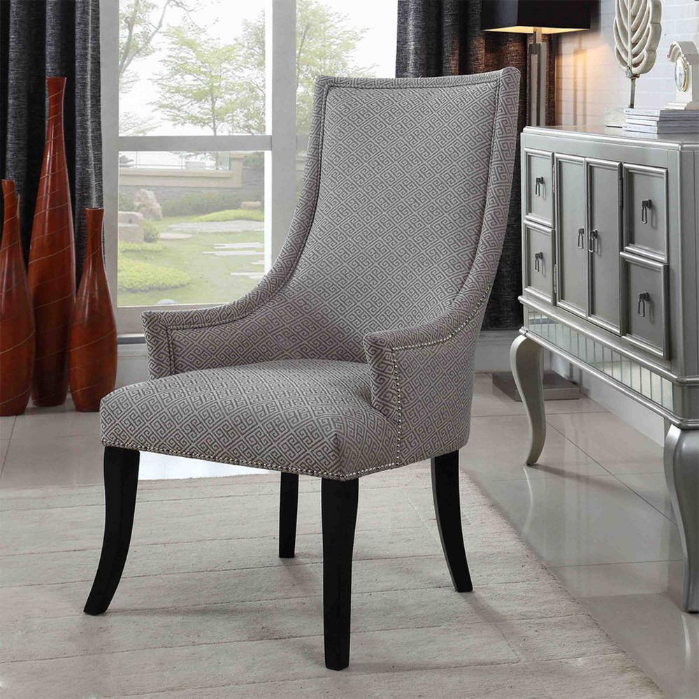 Gray and Taupe Wood Accent Chair with Nailhead Trim