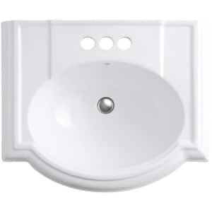 Devonshire Vitreous China Pedestal Bathroom Sink Basin in White with Overflow Drain
