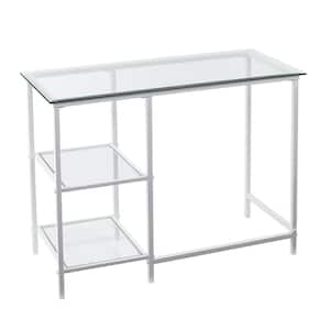 Layton 42 in. Rectangular White Metal/Glass Computer Desk with Shelves