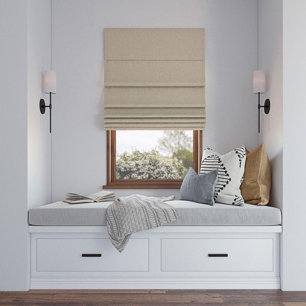 Stone Beige Fabric Cordless Blackout Roman Shade 33" x 64"