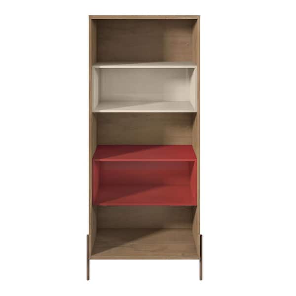 Manhattan Comfort Joy Red and Off White 5-Shelf Bookcase