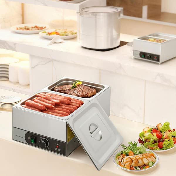 Commercial Food Warmer, 1200W Electric Stainless Steel Steam Food Warmer, Fast Heating Countertop Buffet Bain Marie