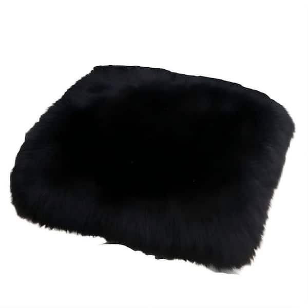 18 in. x 18 in. Non-Slip Sheepskin Chair Pad, Soft Area Rugs Carpet for Home, Office and Restaurant, Black