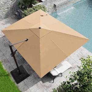 9 ft. x 11 ft. Heavy-Duty Frame Cantilever Patio Single Rectangle Umbrella in Tan