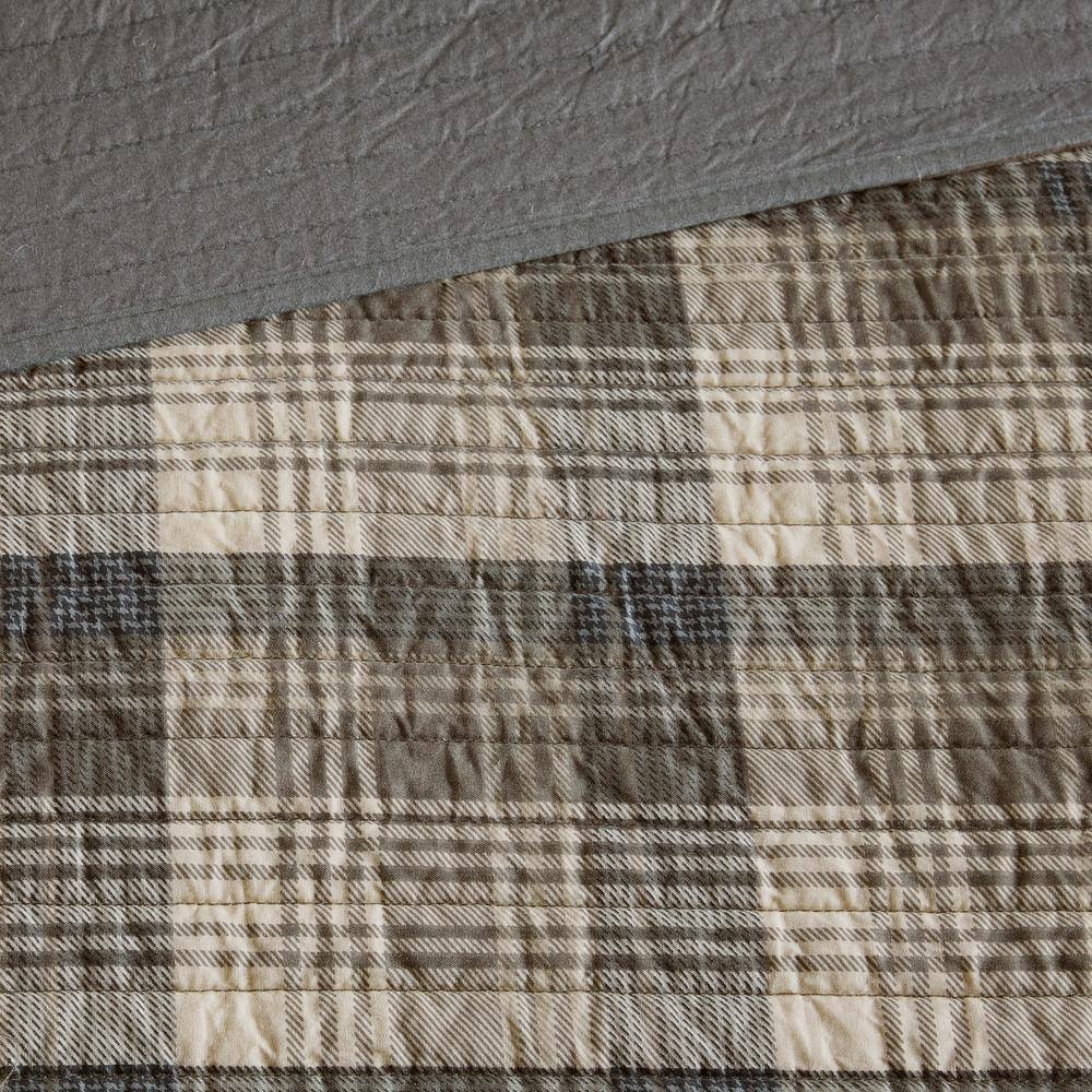 Tan and Brown Plaid Reversible Cotton Full Quilt Set