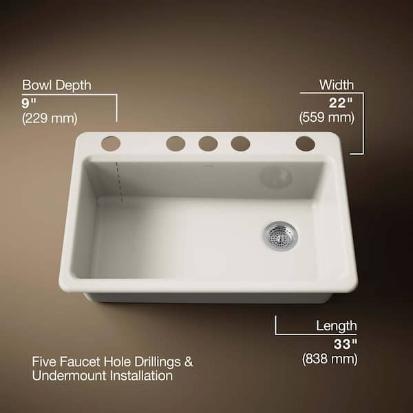 KOHLER Riverby 33 in. Undermount Single Bowl Cast Iron Kitchen