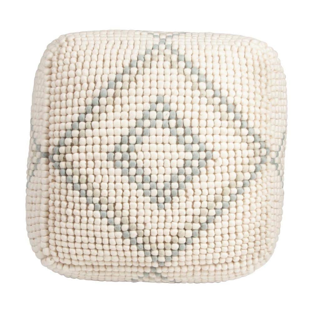 Oversized Cream & Teal New Zealand Wool Square Pouf