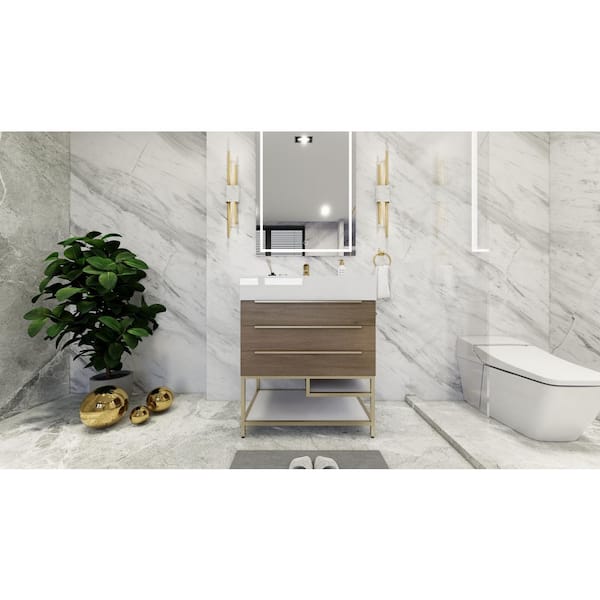 BV Better Vanity Bethany 30 in. W x 20 in. D x 36 in. H Single Sink Freestanding Bath Vanity in Light Oak with White Acrylic Top