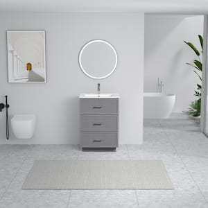 18.25 in. W x 24 in. D x 34.13 in. H 1 Sink Freestanding Bath Vanity in Gray with White Ceramic Top and 3 Drawers