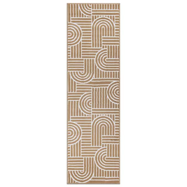 World Rug Gallery Milan Brown 2 ft. x 7 ft. Contemporary Stripe Arch Design Runner Rug