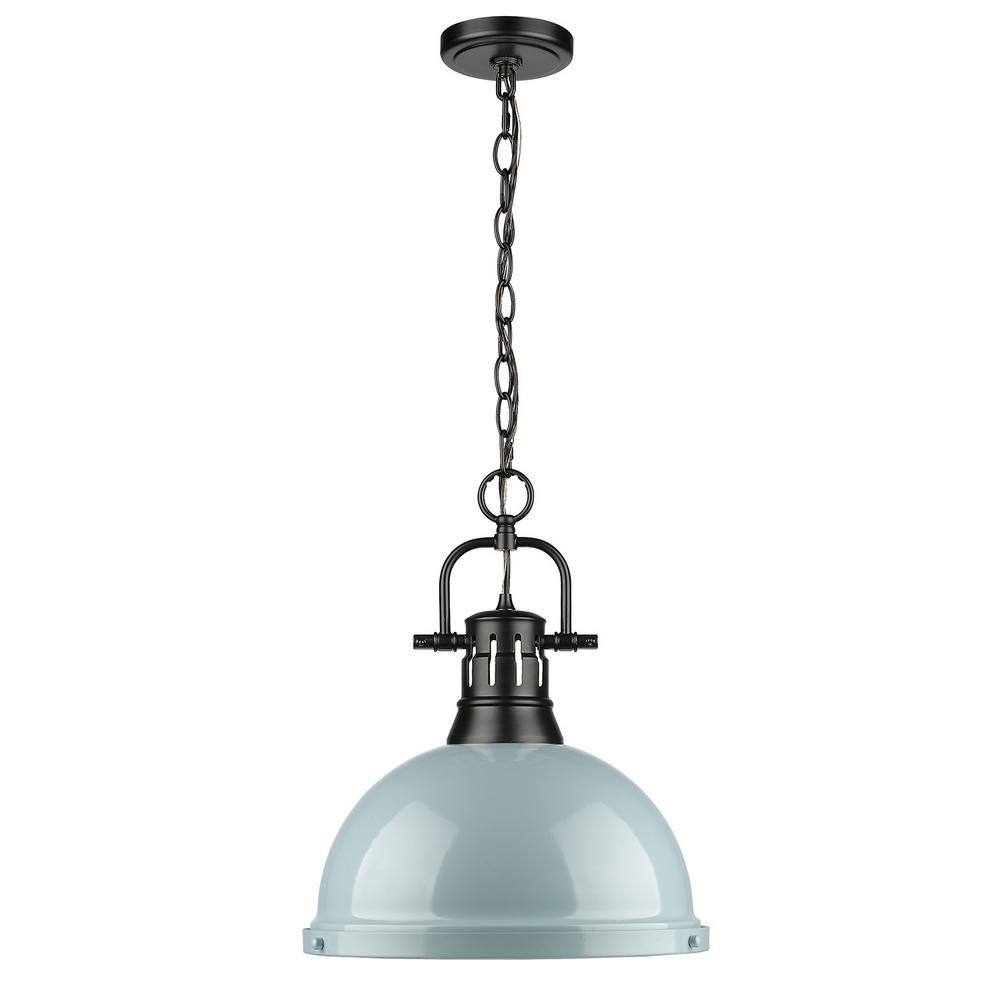 Matte Black and Sea Foam 14" Transitional Bowl Pendant Light