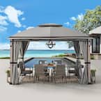 SummerCove Monterey Park 10 ft. x 13 ft. Gray 2-Tier Gazebo with LED Lighting and Bluetooth Sound