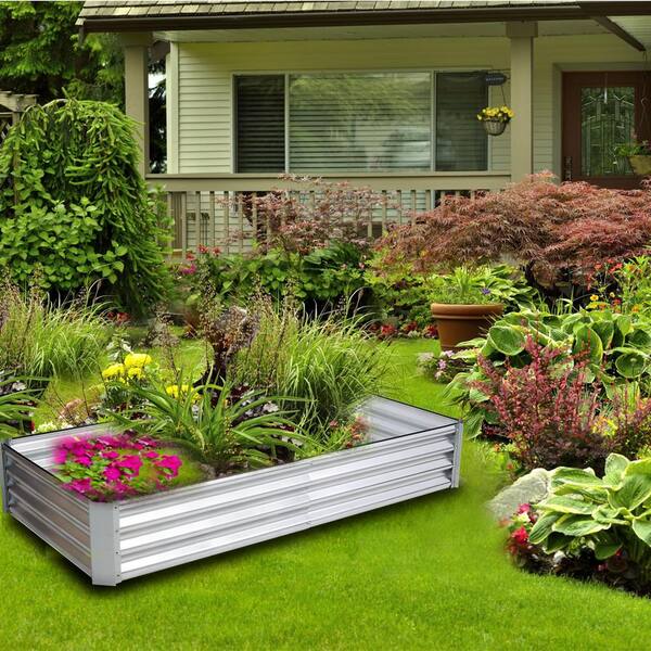 Tunearary 5 ft. x 3 ft. x 1 ft. Silver Galvanized Steel Outdoor Rectangular Raised Garden Bed Kit
