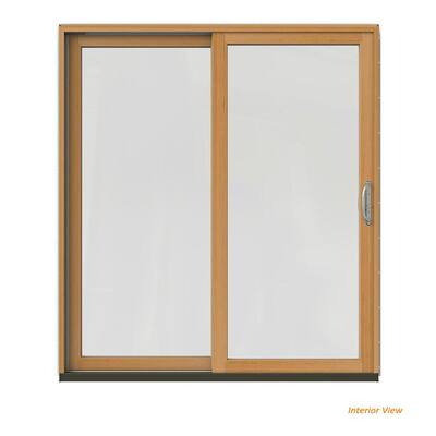 72 in. x 80 in. W-2500 Contemporary Bronze Clad Wood Left-Hand Full Lite Sliding Patio Door w/Stained Interior