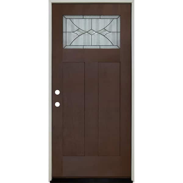 Steves & Sons Regency 36 in. x 80 in. RH 1/4 Lite Radiance Decorative Glass Russet Fiberglass Prehung Front Door w/Brickmold