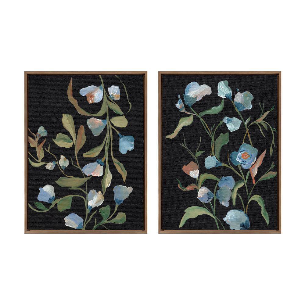Gold Framed Floral Canvas Art Set with Black Background, 28"x38"