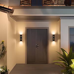 2-Light Matte Black Integrated LED Outdoor Hardwired Wall Lantern Sconces (2-Pack)