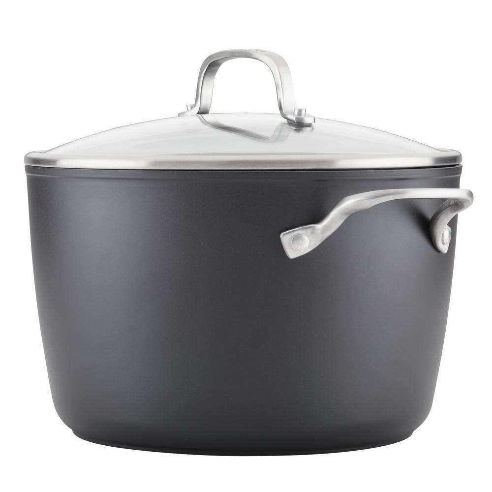 8-Quart, Matte Black Hard-Anodized Induction Nonstick Stockpot with Lid - thumbnail 3