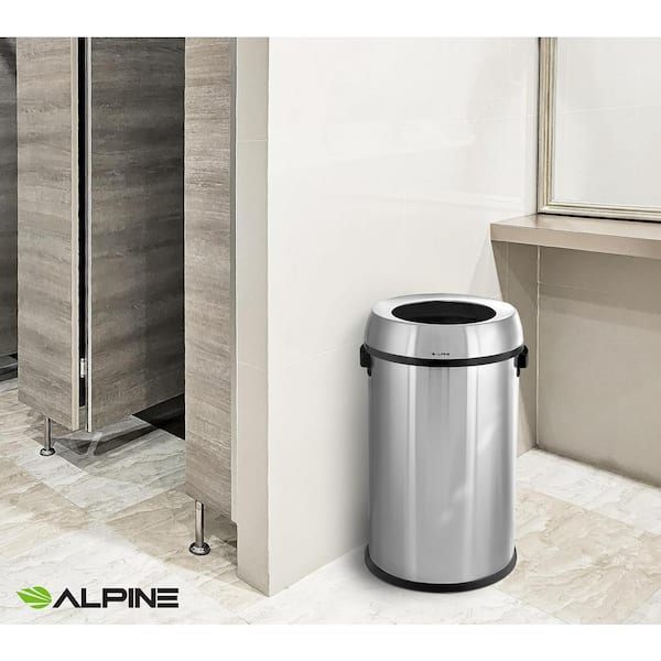 17 Gal. Heavy-Gauge Stainless Steel Round Vented Commercial Trash Can with Open Top Lid