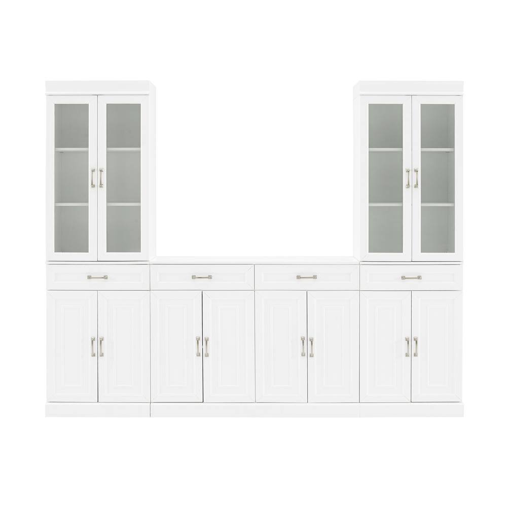 White 3-Piece Sideboard and Glass Door Pantry Set with Adjustable Shelves