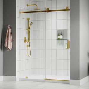 Serenity 72 in. W x 76 in. H Single Sliding Frameless Shower Door in Brushed Gold with 3/8" Clear Glass