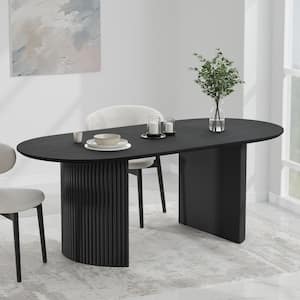 Abberton Black Color Oak Wood Double Pedestal Base 79 in. x 33.5 in. Oval Dining Table (Seats 8)