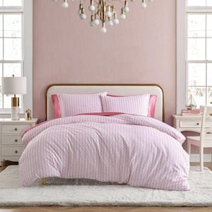 Wonderland Stripe 3-Piece Hot Pink Microfiber Full/Queen Duvet Cover Set