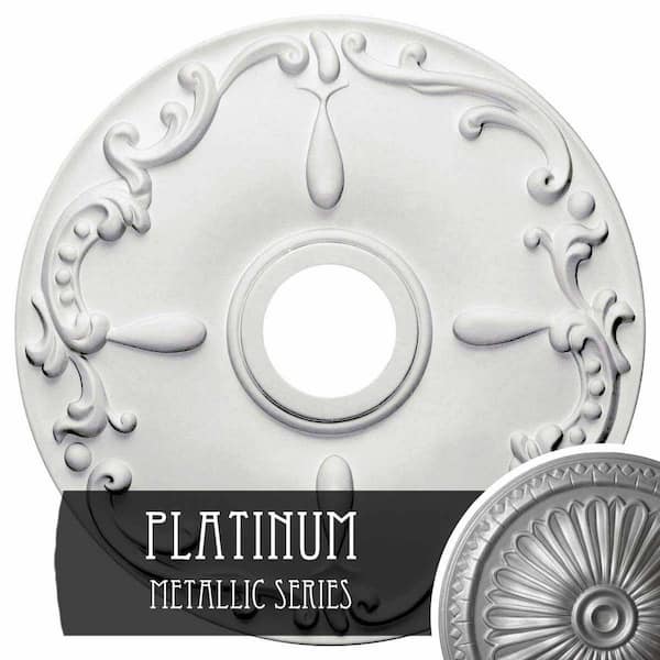 Ekena Millwork 18 in. x 3-1/2 in. ID x 1-1/4 in. Kent Urethane Ceiling Medallion (Fits Canopies upto 5 in.), Platinum