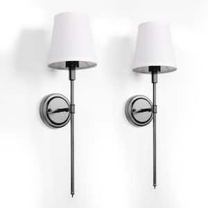 6.3 in. 1-Light Black Industrial Wall Sconce with White Fabric Shade for Bedroom Bathroom(2 Pack)