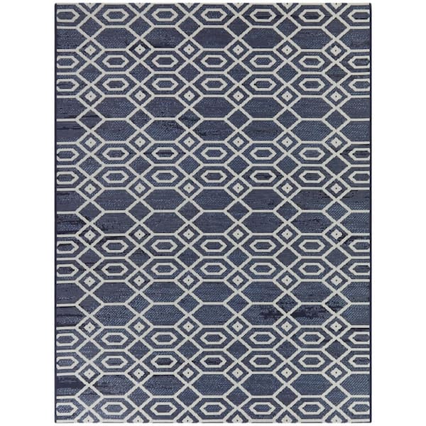 BALTA Marvell Navy Blue 5 ft. x 7 ft.  Geometric Indoor/Outdoor Area Rug