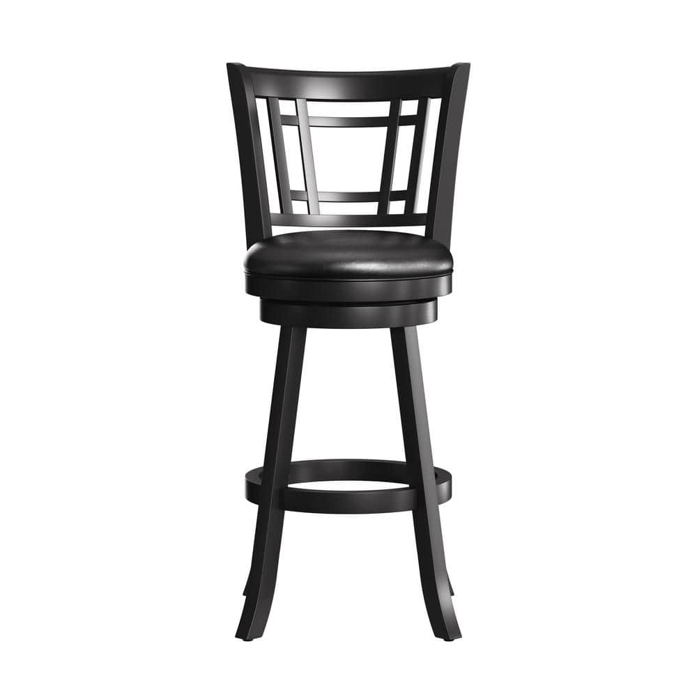 Transitional Black Faux Leather and Wood Swivel Bar Stool