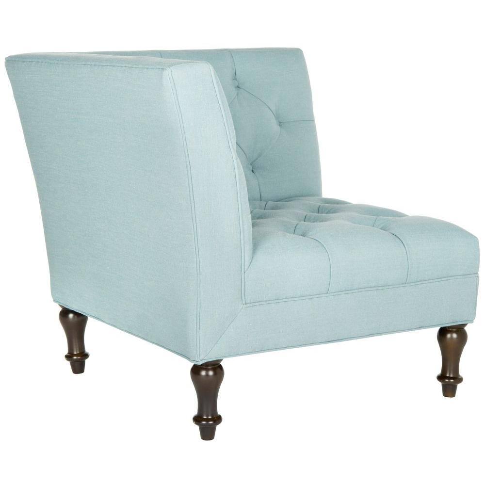Sky Blue Transitional Tufted Corner Chair with Birch Legs