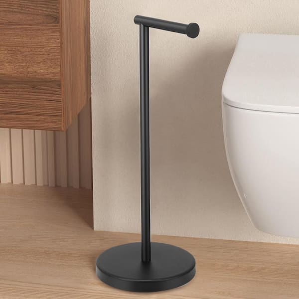Bathroom Freestanding Toilet Paper Holder Tissue Roll Holder Floor Stand in Matte Black
