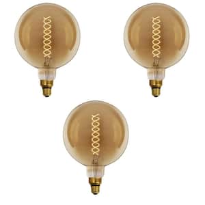 60W Equivalent G63 Dimmable Spiral Filament Oversized Amber Glass E26 Vintage Edison LED Light Bulb, Warm White (3-Pack)