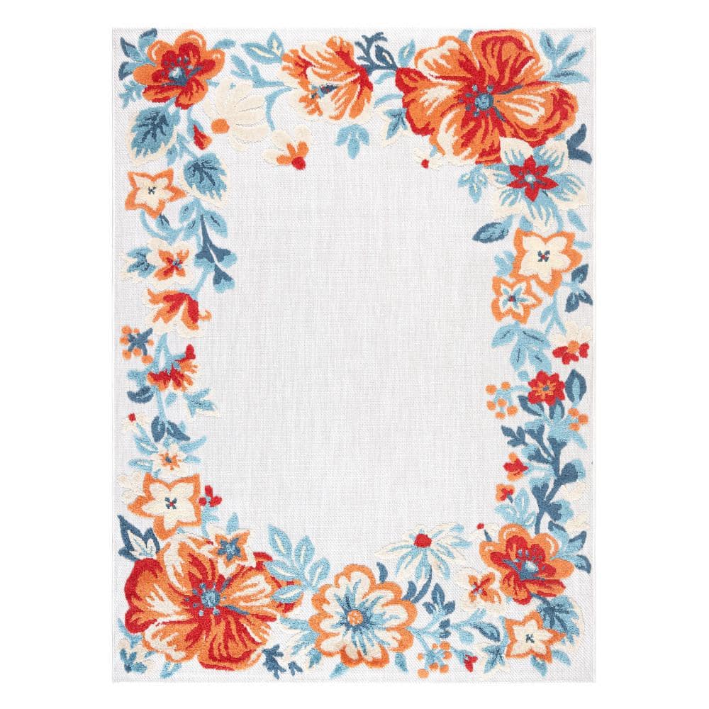 Hibiscus Bloom Grey/Red/Blue Floral Synthetic Rectangular Area Rug