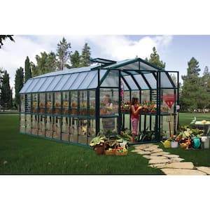 Prestige 8 ft. 8 in. x 20 ft. 11 in. Green/Clear Barn Style DIY Greenhouse Kit with Professional Accessory Package