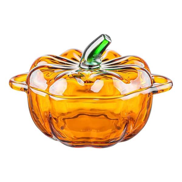 4.92 in. 43 fl. oz. Orange Pumpkin Shape Crystal Glass Candy Serves, Crystal Glassware, Dessert Plate Snack Bowl